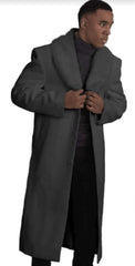 Mens Overcoat with Fur Collar - Single Breasted Charcoal Topcoat