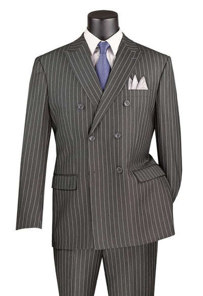 Rockefeller Collection - Double Breasted Stripe Suit Charcoal Regular Fit 2 Piece 1 SO1DSS-4_CHARCOAL_46R  - from alligatorwarehouse.com