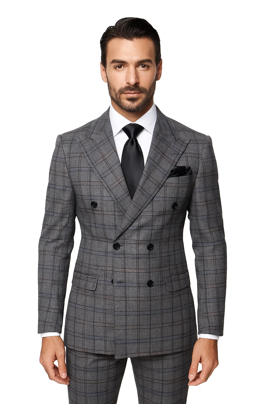 Suits With Baggy Pleated Pants - Wide Leg Pants 100% Wool - Classic Fit in Color Charcoal with Blue Plaid by Rossiman 3   - from alligatorwarehouse.com