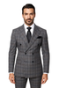 Suits With Baggy Pleated Pants - Wide Leg Pants 100% Wool - Classic Fit in Color Charcoal with Blue Plaid by Rossiman 3   - from alligatorwarehouse.com