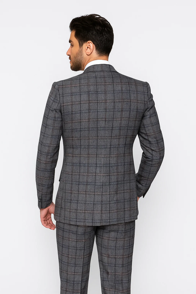 Suits With Baggy Pleated Pants - Wide Leg Pants 100% Wool - Classic Fit in Color Charcoal with Blue Plaid by Rossiman 4   - from alligatorwarehouse.com