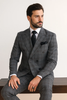 Suits With Baggy Pleated Pants - Wide Leg Pants 100% Wool - Classic Fit in Color Charcoal with Blue Plaid by Rossiman 8   - from alligatorwarehouse.com