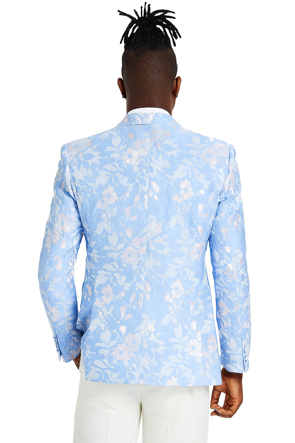 Men's slim fit sky blue & silver paisley foil print tuxedo dinner jacket for prom & wedding