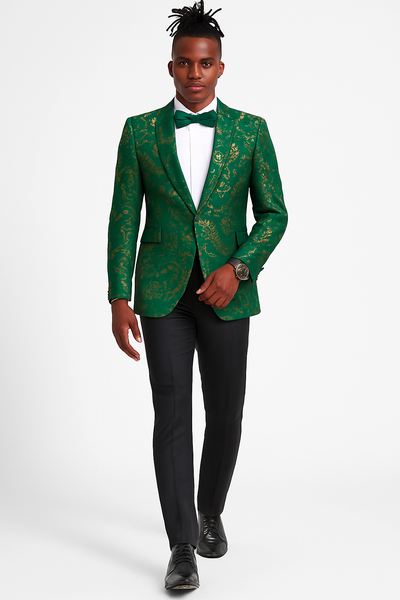 Men's slim fit hunter green and gold paisley prom and wedding tuxedo jacket 7   - from alligatorwarehouse.com