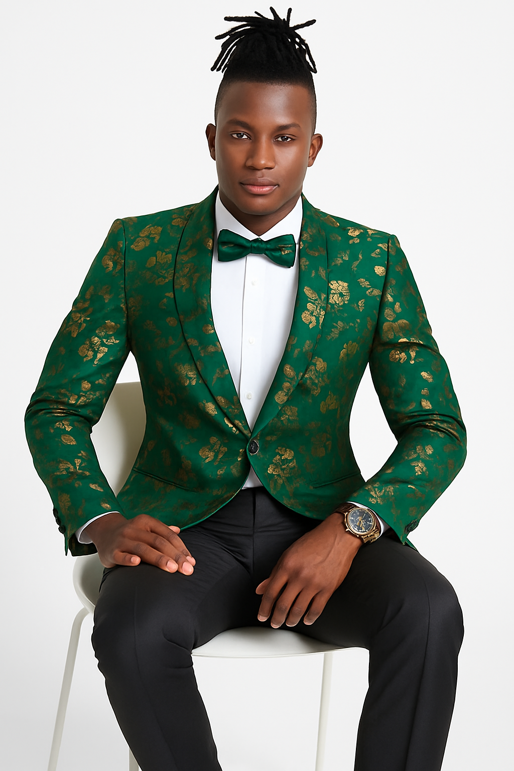 Men's slim fit hunter green and gold paisley prom and wedding tuxedo jacket