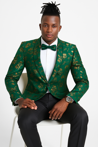Men's slim fit hunter green and gold paisley prom and wedding tuxedo jacket 6   - from alligatorwarehouse.com