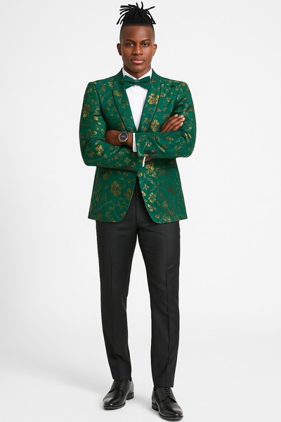 Men's slim fit hunter green and gold paisley prom and wedding tuxedo jacket 2   - from alligatorwarehouse.com