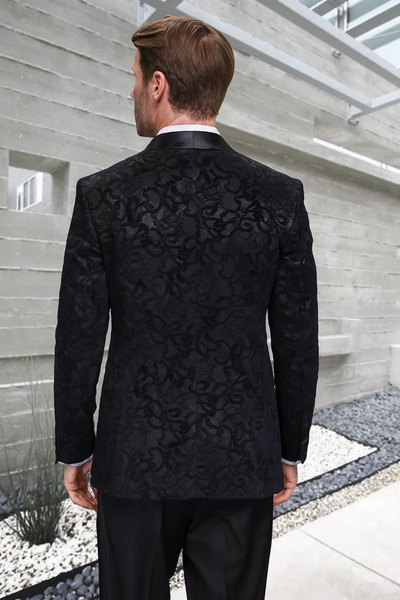 Men's Black Paisley Velvet Smoking Jacket Tuxedo with Vested Double Breasted Prom & Wedding Suit 5   - from alligatorwarehouse.com