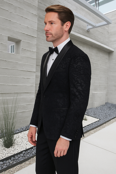 Men's Black Paisley Velvet Smoking Jacket Tuxedo with Vested Double Breasted Prom & Wedding Suit 4   - from alligatorwarehouse.com