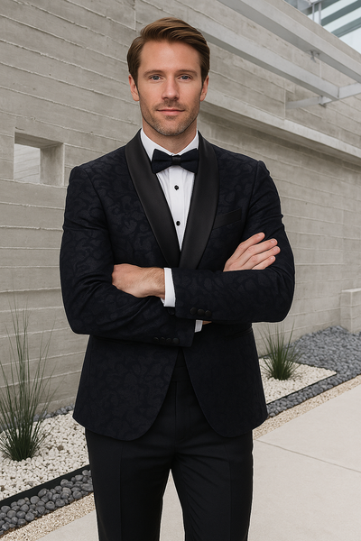 Men's Black Paisley Velvet Smoking Jacket Tuxedo with Vested Double Breasted Prom & Wedding Suit 2   - from alligatorwarehouse.com