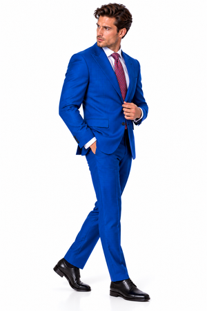 Statement Men's Modern Fit 2 Piece 100% Super 200 Wool Suit Peak Lapel in Indigo - image 9