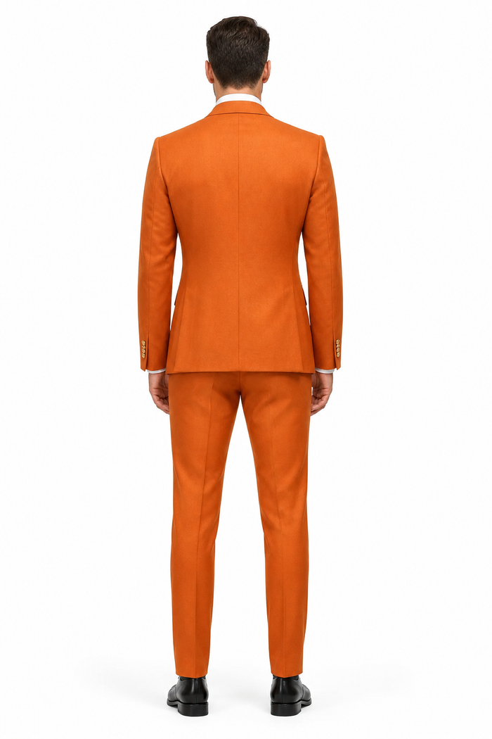 Rossiman Men's Rust Slim Fit Suit – 3-Piece Set with Double-Breasted Vest & Flat Front Pants