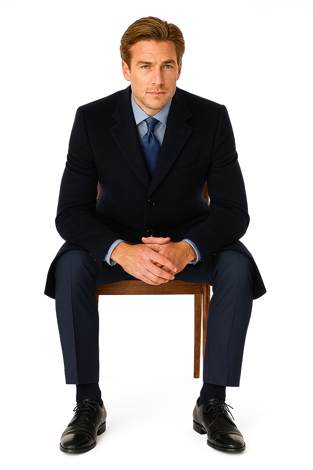 Pure Wool Full-Length Men’s Navy Overcoat – Classic Winter Dress Coat 8 CS9-Navy-S  - from alligatorwarehouse.com