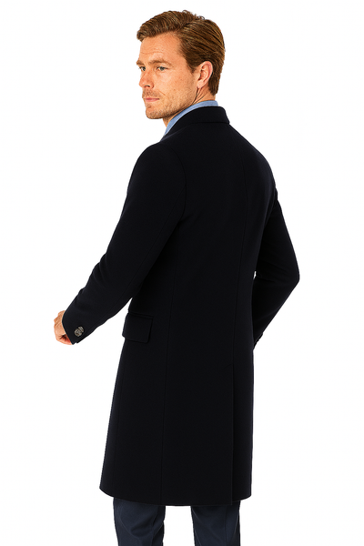 Pure Wool Full-Length Men’s Navy Overcoat – Classic Winter Dress Coat 4 CS9-Navy-S  - from alligatorwarehouse.com