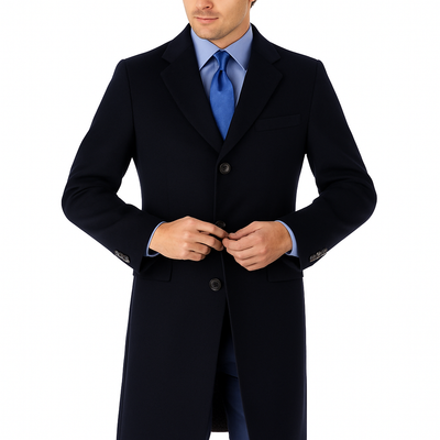 Pure Wool Full-Length Men’s Navy Overcoat – Classic Winter Dress Coat 7 CS9-Navy-S  - from alligatorwarehouse.com
