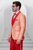 Coral Orange Men's Shiny Paisley Wedding Tuxedo with Double Breasted Vest & Satin Pants 3   - from alligatorwarehouse.com