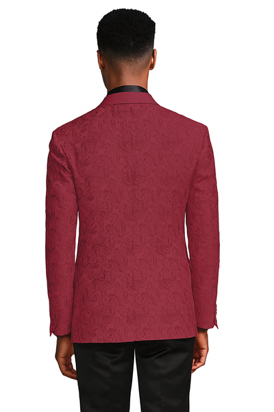 Burgundy paisley slim fit tuxedo jacket – men's wedding & prom blazer with satin shawl lapel 5   - from alligatorwarehouse.com