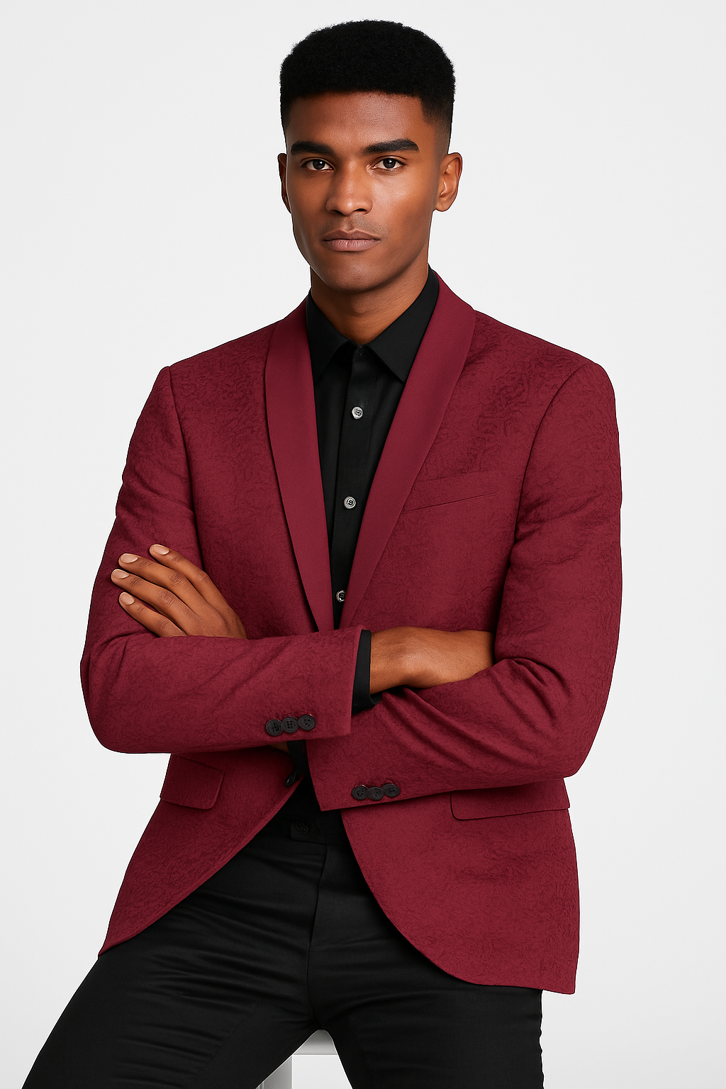 Burgundy paisley slim fit tuxedo jacket – men's wedding & prom blazer with satin shawl lapel 3   - from alligatorwarehouse.com