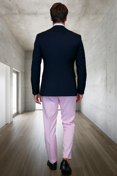 Men’s Black and Pink Wool Tuxedo – Designer Vested Tuxedo with Contrast Satin Peak Lapel for Wedding & Prom 5   - from alligatorwarehouse.com