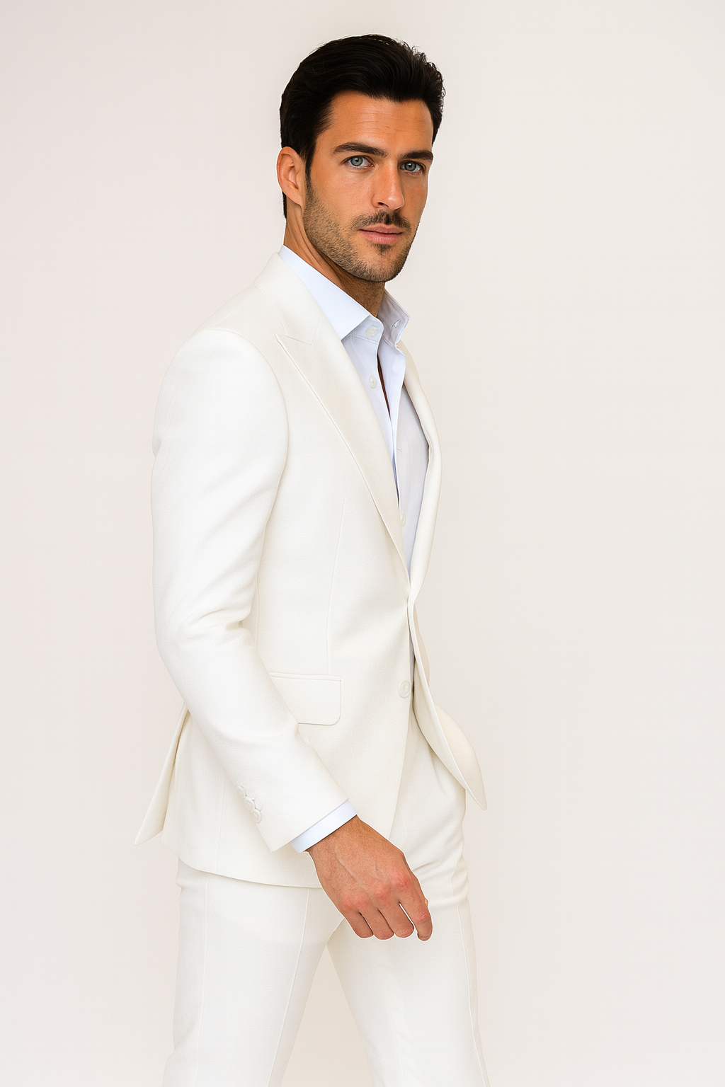 Seersucker Suit Peak Lapel Suit in Color "White" - Summer Fabric Tone on Tone Shadow Stripe By Rossiman