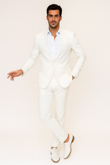 Seersucker Suit Peak Lapel Suit in Color "White" - Summer Fabric Tone on Tone Shadow Stripe By Rossiman