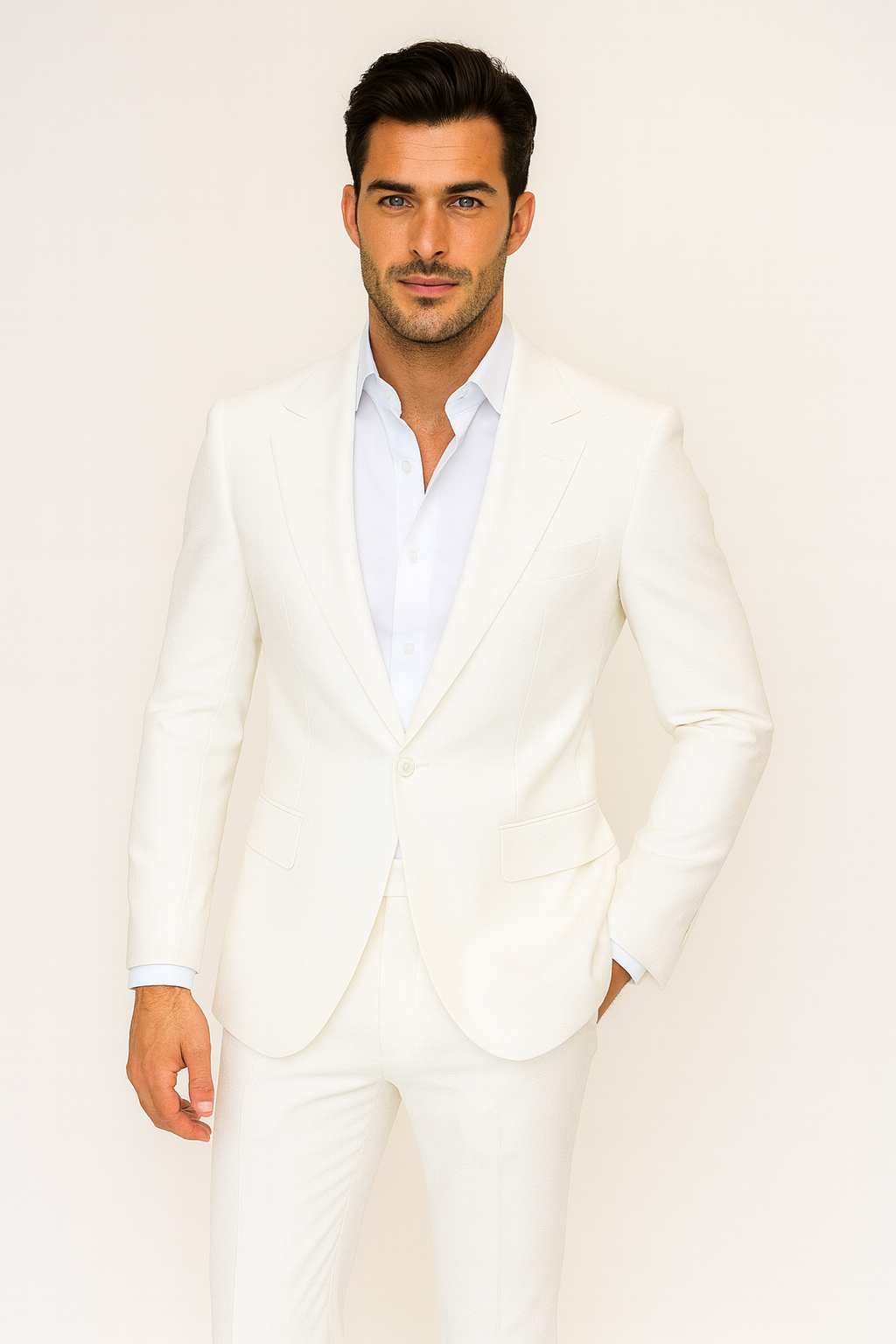 Seersucker Suit Peak Lapel Suit in Color "White" - Summer Fabric Tone on Tone Shadow Stripe By Rossiman