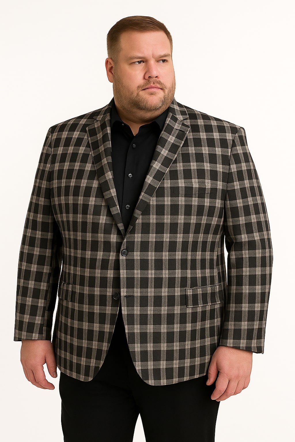Mens Black and White Plaid Blazer – Modern Fit Checkered Windowpane Pattern Business Sport Coat