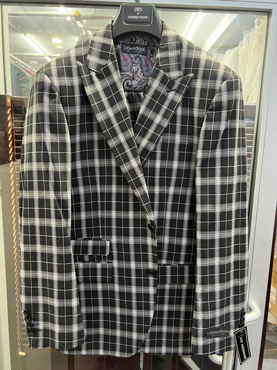 Mens Black and White Plaid Blazer – Modern Fit Checkered Windowpane Pattern Business Sport Coat 2   - from alligatorwarehouse.com