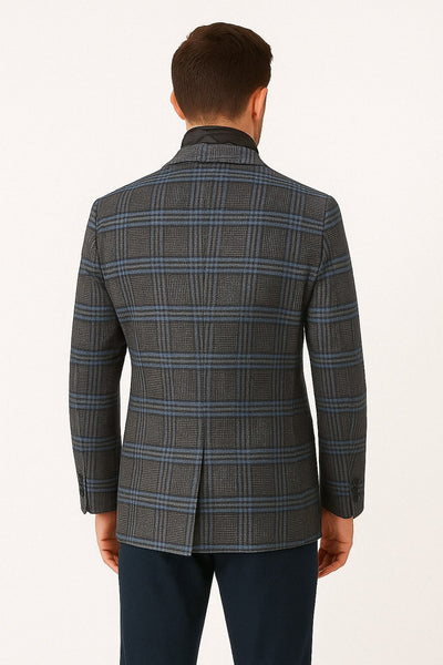 Men’s Blue & Grey Checkered Wool Blazer with Quilted Inner Layer – Alberto Nardoni Collection 3   - from alligatorwarehouse.com
