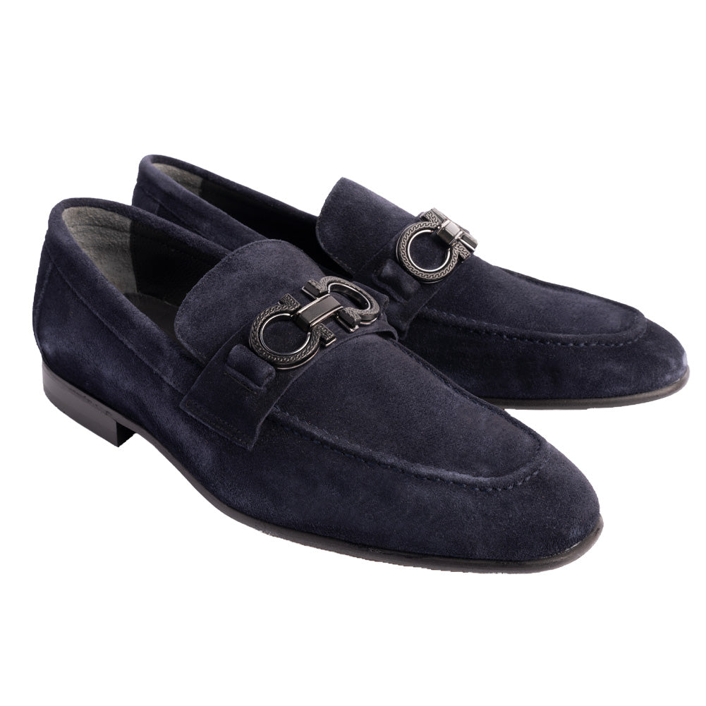 P00073 Chello- Buckle Loafer- Navy suede