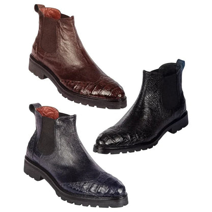 Lombardy Men’s Calfskin Crocodile Chelsea Boots – Tractor Sole Exotic Ankle Boots
