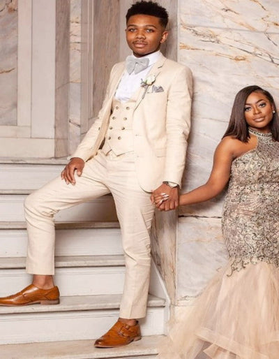 Champagne Color Suit With Double Breasted Vest in Light Tan Sand Color - Slim Fitted Summer Wedding Suit 1 SKU#M335SK-1  - from alligatorwarehouse.com