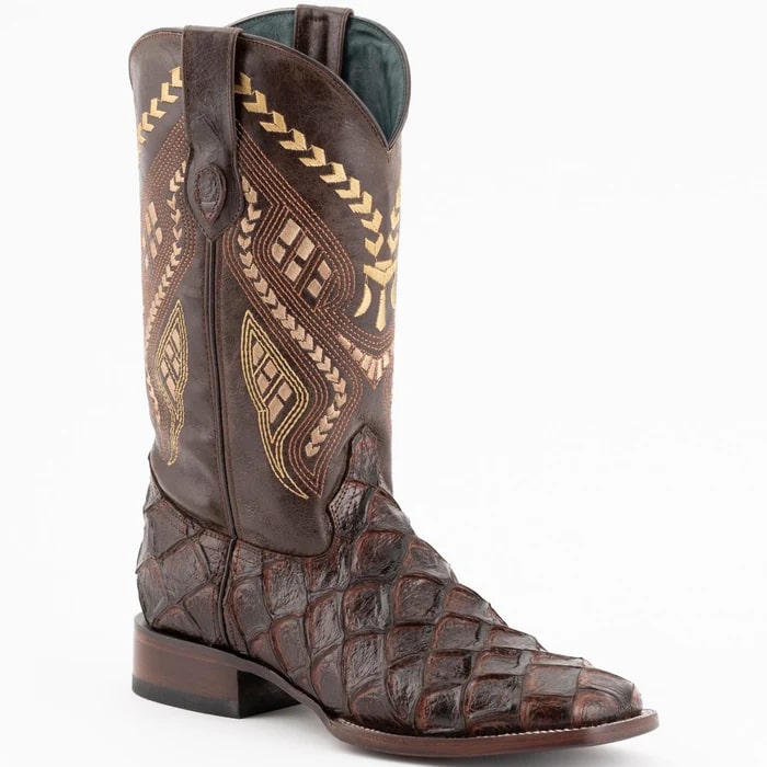 Ferinni Boot - Mens Dress Cowboy Boot  - Ferrini Bronco Men's Print Pirarucu Fish Boots Handcrafted Chocolate  in Chocolate