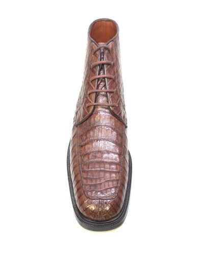 Los Altos Chocolate Brown Crocodile Lace Up Ankle Boots 2   - from alligatorwarehouse.com