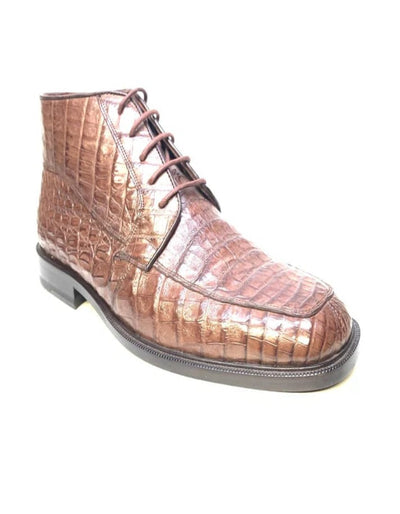 Los Altos Chocolate Brown Crocodile Lace Up Ankle Boots 1   - from alligatorwarehouse.com