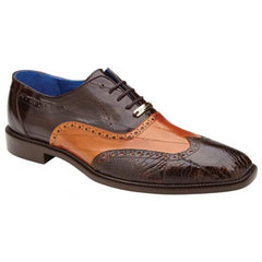 Belvedere Varo  Chocolate Brown & Tan Genuine Alligator Eel Wingtip Shoes