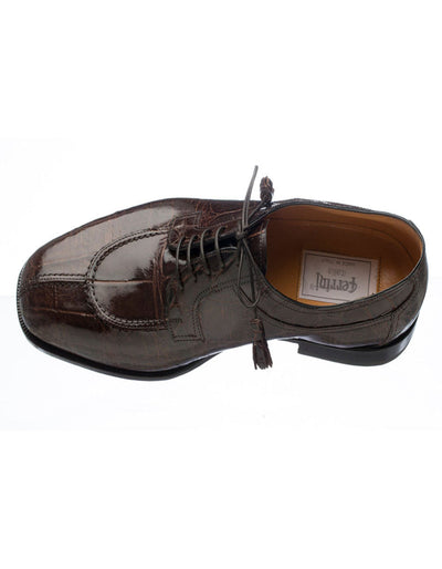 Ferrini Shoes - Mens Alligator Dress Shoe - Ferrini 3520 Belly Alligator Split Toe Shoes Chocolate 1 F3520-TM-090  - from alligatorwarehouse.com