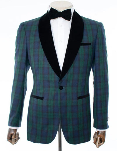 Green Tartan Tuxedo Dinner Jacket - Green and Blue Plaid Blazer - Checkered Sportcoat 1   - from alligatorwarehouse.com