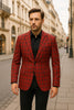Mens Red Plaid Modern Fit Windowpane Check Blazer - Christmas Holiday Sport Coat Tartan Look 5   - from alligatorwarehouse.com