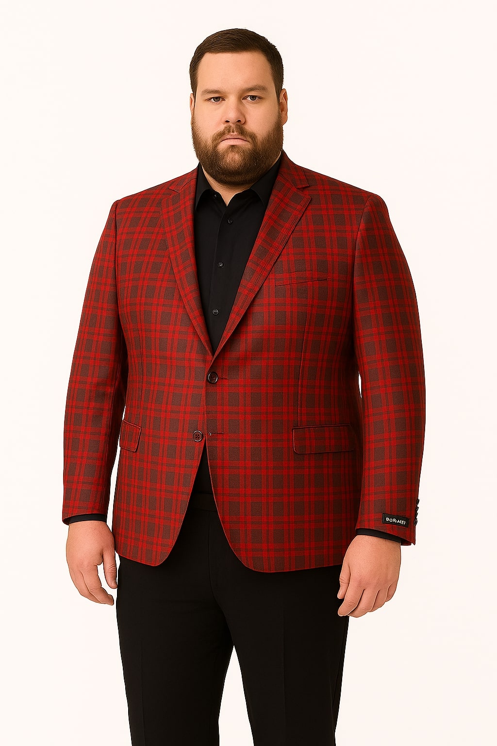 Mens Red Plaid Modern Fit Windowpane Check Blazer - Christmas Holiday Sport Coat Tartan Look 4   - from alligatorwarehouse.com