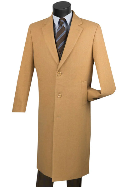 Men's Camel Wool & Cashmere Overcoat – Classic Full Length Topcoat 7 SO1CL48-Camel-S  - from alligatorwarehouse.com