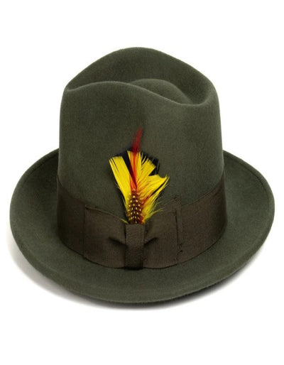 Olive Green Dress Hat 1920s Fedora Style - Mens Classic Wool Fedora Dress Hat in Olive Green 1   - from alligatorwarehouse.com