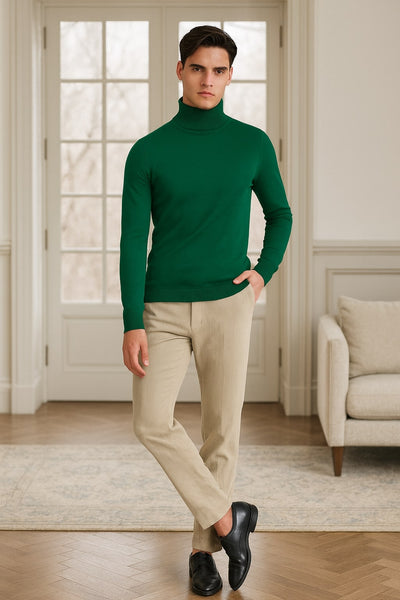 Mens Classic Emerald Green Turtleneck Sweater – Slim Fit Knit Pullover 5   - from alligatorwarehouse.com