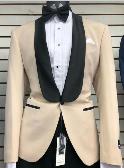 Mens Champagne Light Tan Tuxedo Jacket with Black Shawl Lapel – Classic One-Button Formal Dinner Jacket - Nude Color 3   - from alligatorwarehouse.com
