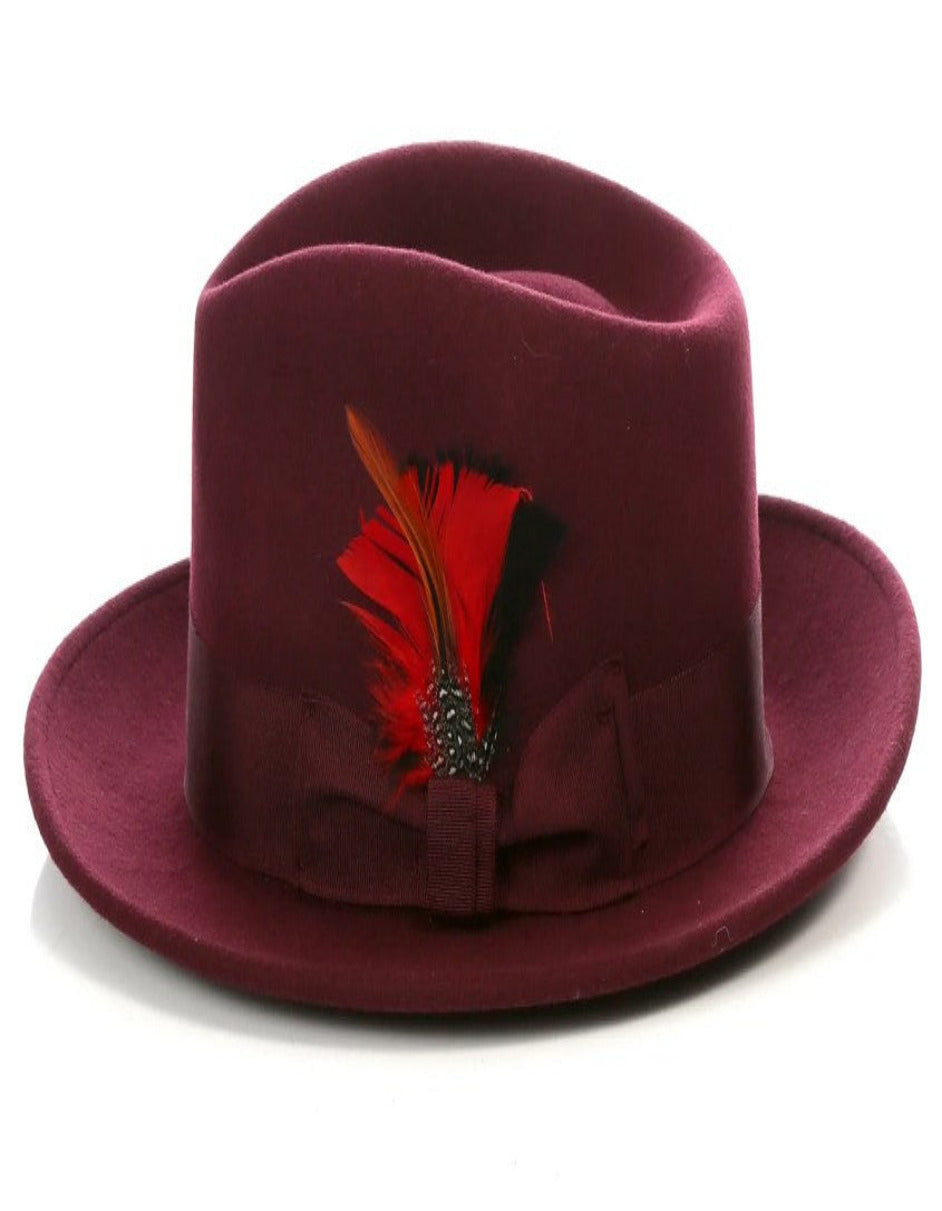 Burgundy Dress Hat 1920s Fedora Style - Mens Classic Wool Fedora Dress Hat in Burgundy