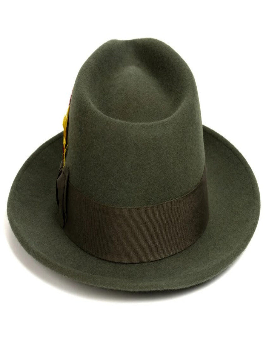 Olive Green Dress Hat 1920s Fedora Style - Mens Classic Wool Fedora Dress Hat in Olive Green