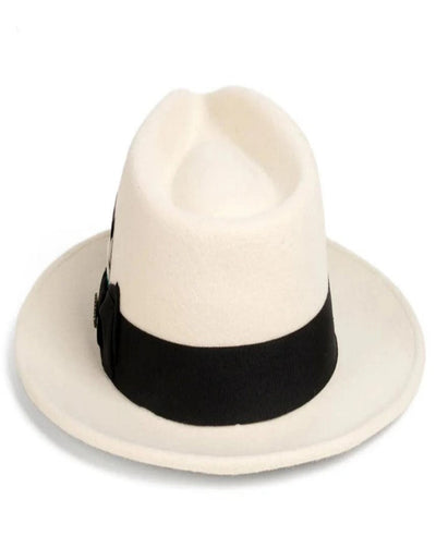 White and Black Dress Hat 1920s Fedora Style - Mens Classic Wool Fedora Dress Hat in White and Black 3   - from alligatorwarehouse.com