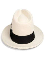 White and Black Dress Hat 1920s Fedora Style - Mens Classic Wool Fedora Dress Hat in White and Black