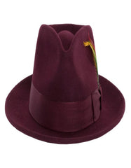 Burgundy Dress Hat 1920s Fedora Style - Mens Classic Wool Fedora Dress Hat in Burgundy