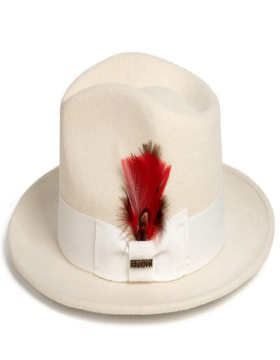 Off White Dress Hat 1920s Fedora Style - Mens Classic Wool Fedora Dress Hat in Off White 1   - from alligatorwarehouse.com
